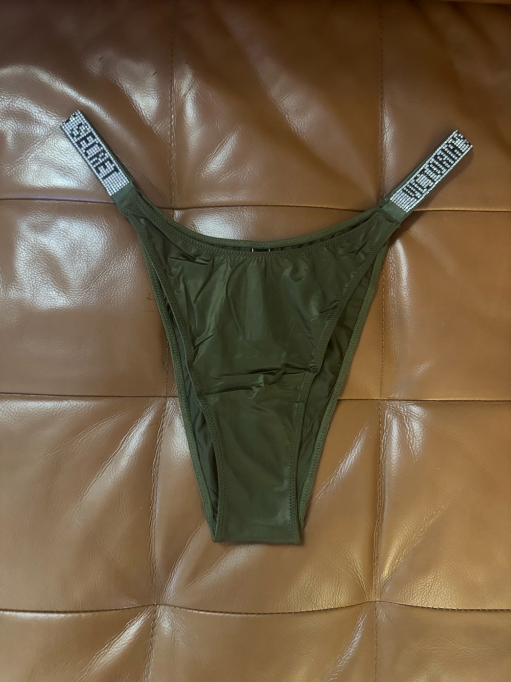 Victoria's Secret Olive Green "Very Sexy" Brazilian/Slip Panty w/ Sparkle Straps
